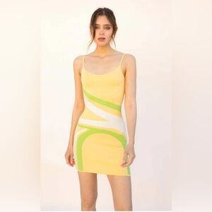 Anna Grace Knit Tank Yellow Geometric Fitted Mini Dress sz S
